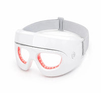 White LED eye mask goggles with a gray adjustable head strap and glowing red LED light accents around the eye cutouts, shown on a white background.