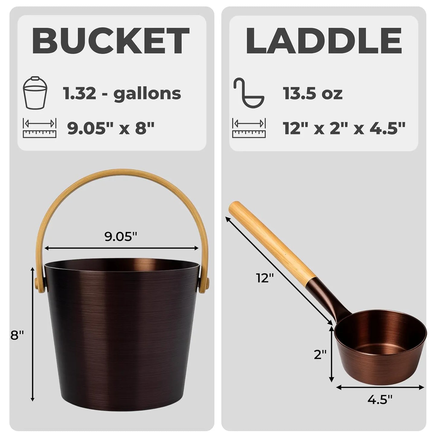 Aluminum Sauna Bucket and Ladle Set