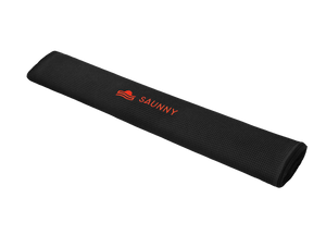 Rolled SAUNNY blanket insert in black waffle cotton texture, featuring the logo embroidered at the center.