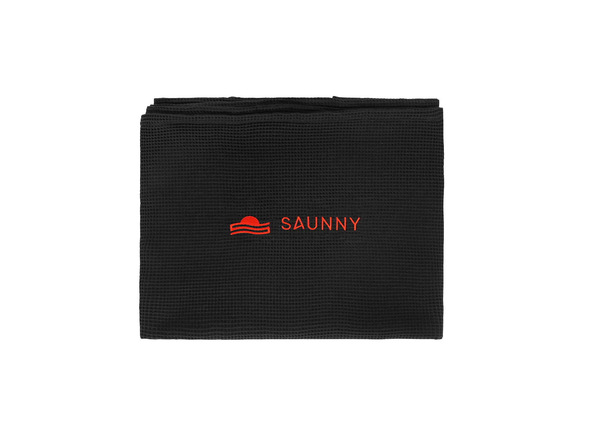 Folded SAUNNY blanket insert with visible logo, highlighting the breathable waffle weave texture.
