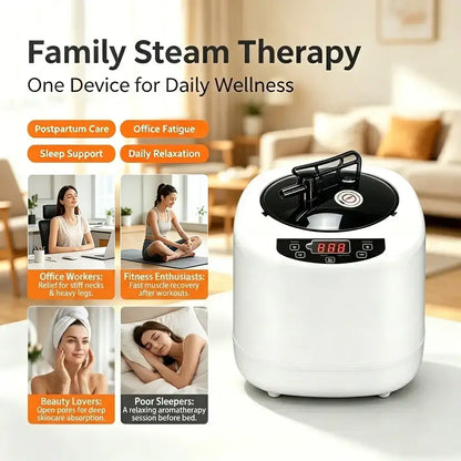 Portable family steam therapy device for wellness, offering solutions for office fatigue, muscle recovery, sleep support, and skincare.