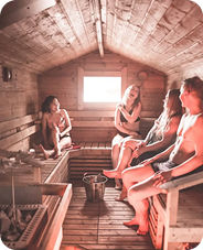 Many people in public sauna