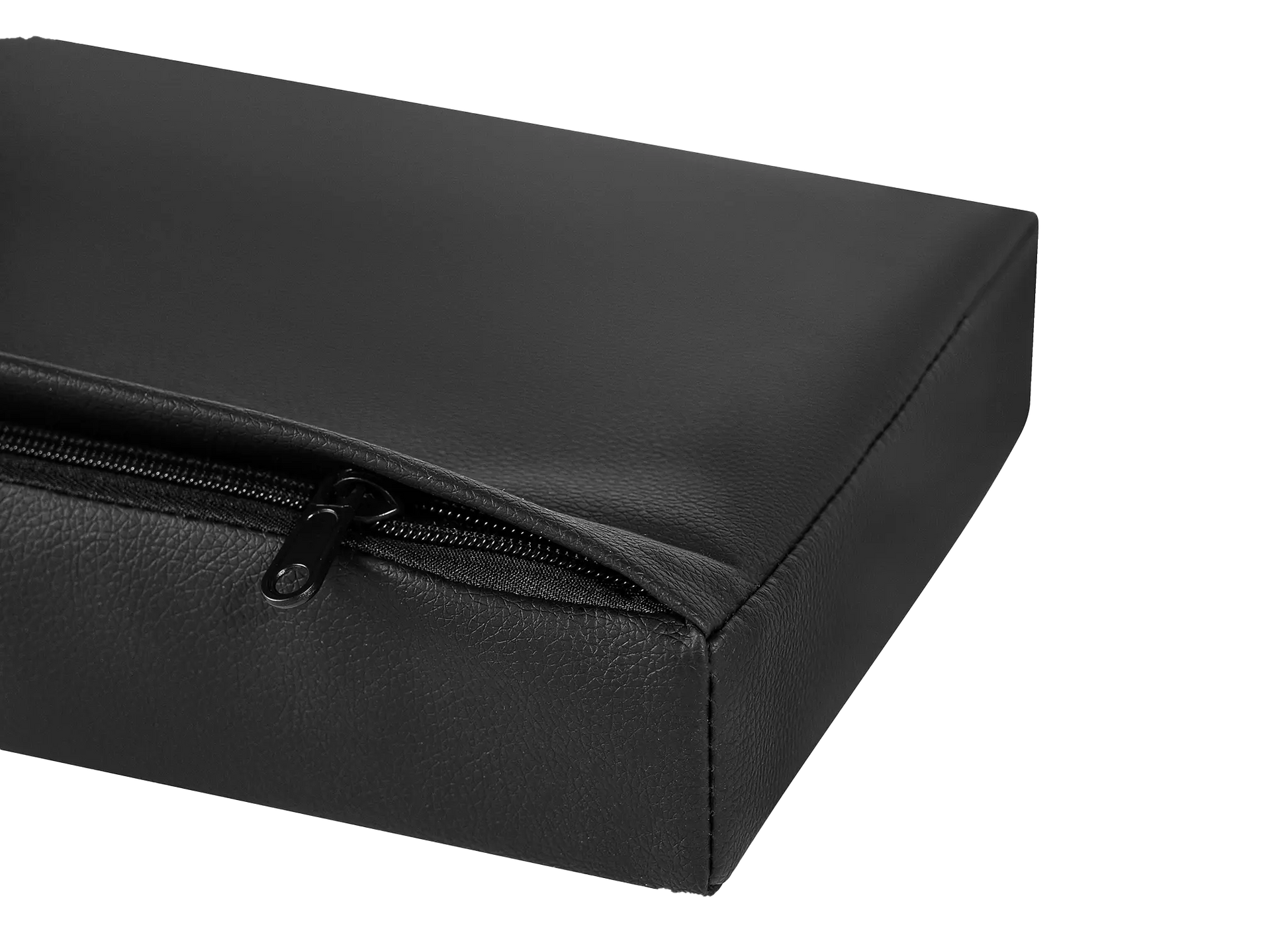 Close-up image of the SAUNNY sauna blanket pillow highlighting the hidden zipper and premium stitching on PU leather.