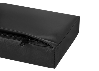 Close-up image of the SAUNNY sauna blanket pillow highlighting the hidden zipper and premium stitching on PU leather.