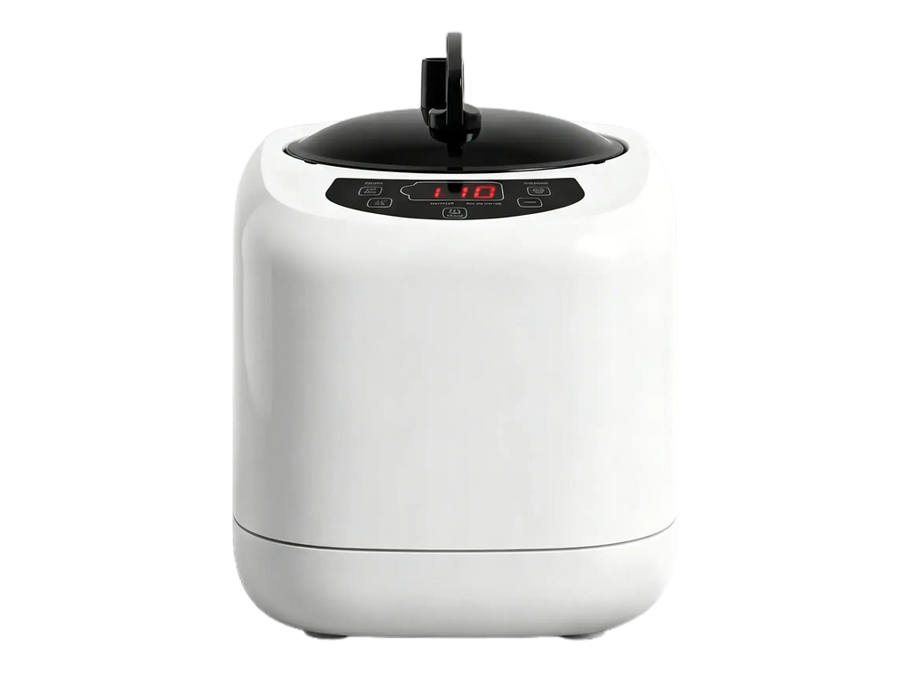 White electronic device with a black top on a white background
